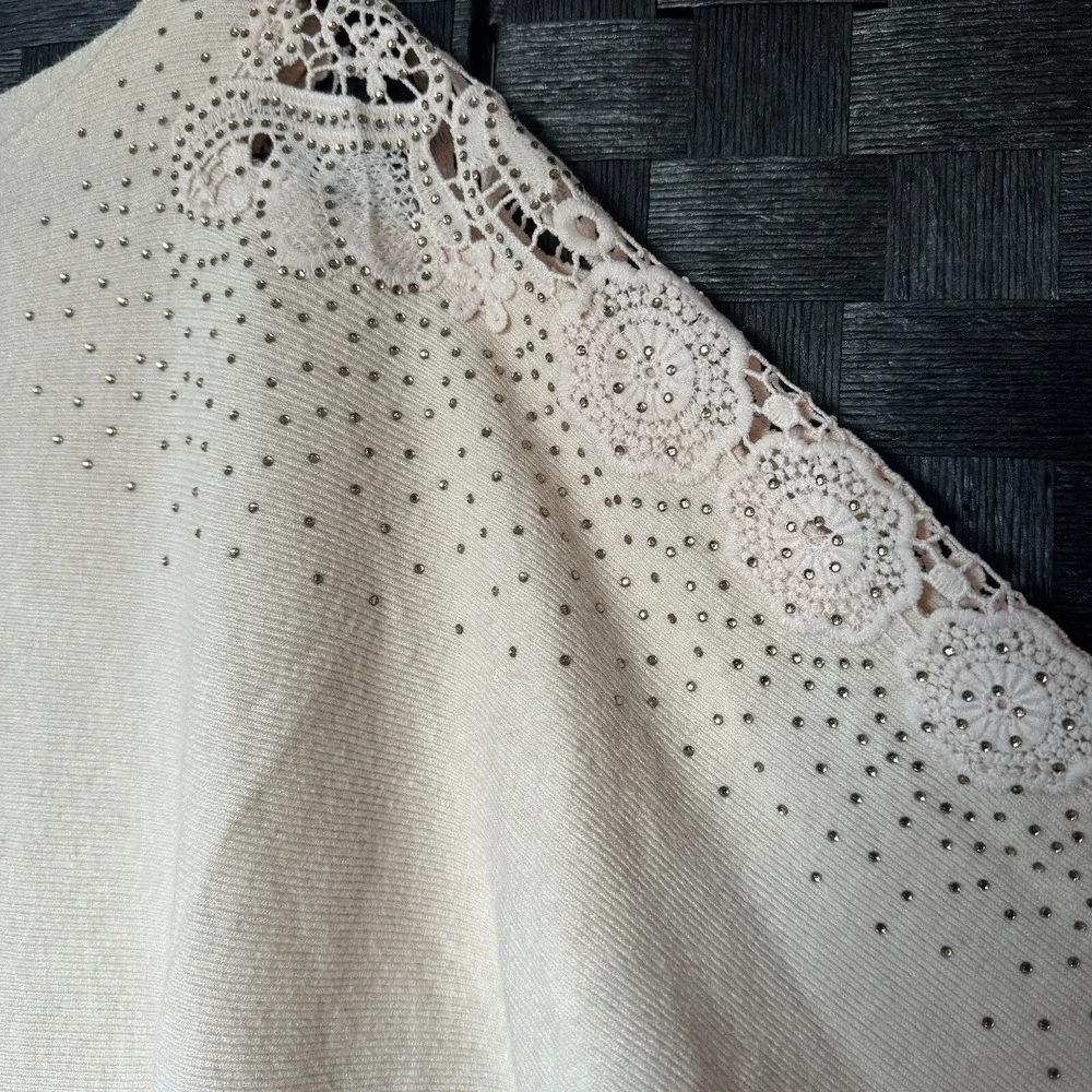 Siren Lily Women's Sweater Size 1X Beige Pullover Beaded Crochet